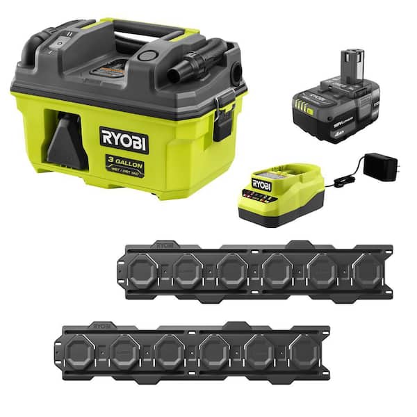 RYOBI ONE+ 18V LINK Cordless 3 Gal. Wet/Dry Vacuum Kit with 4.0 Ah Battery, Charger, and LINK Wall Rails (2-Pack)