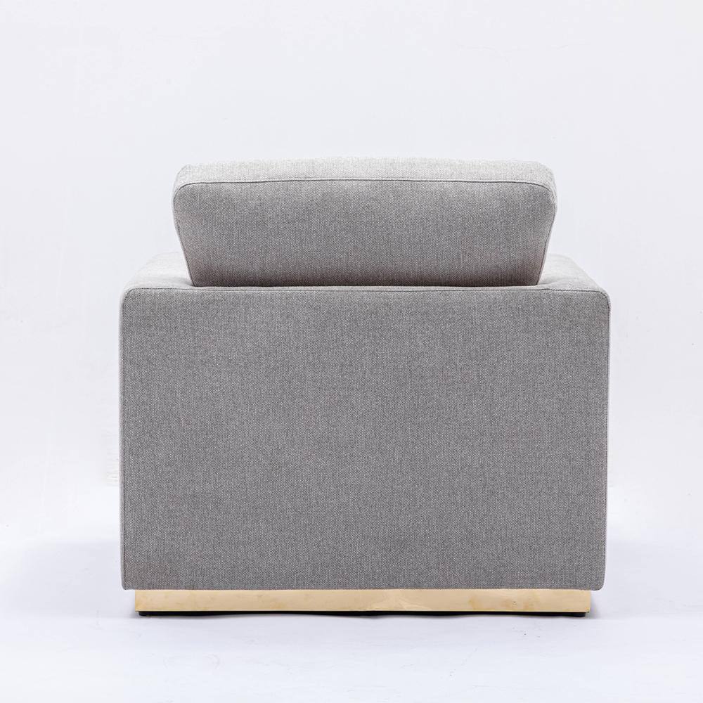 Gray Linen Barrel Accent Chair with Wooden Frame