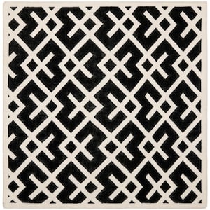 Dhurries Black/Ivory 6 ft. x 6 ft. Square Geometric Border Area Rug