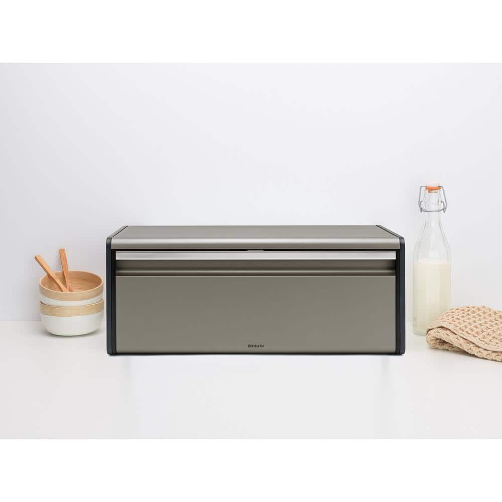 Taupe Stainless Steel Rectangular Fall Front Bread Box