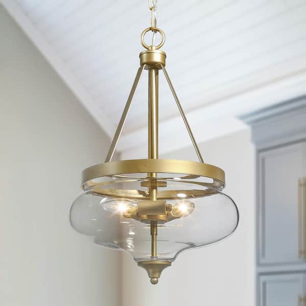 Transitional Island Round Pendent Light, 3-Light Brass Circle Pendant Hanging Light with Clear Glass Shade