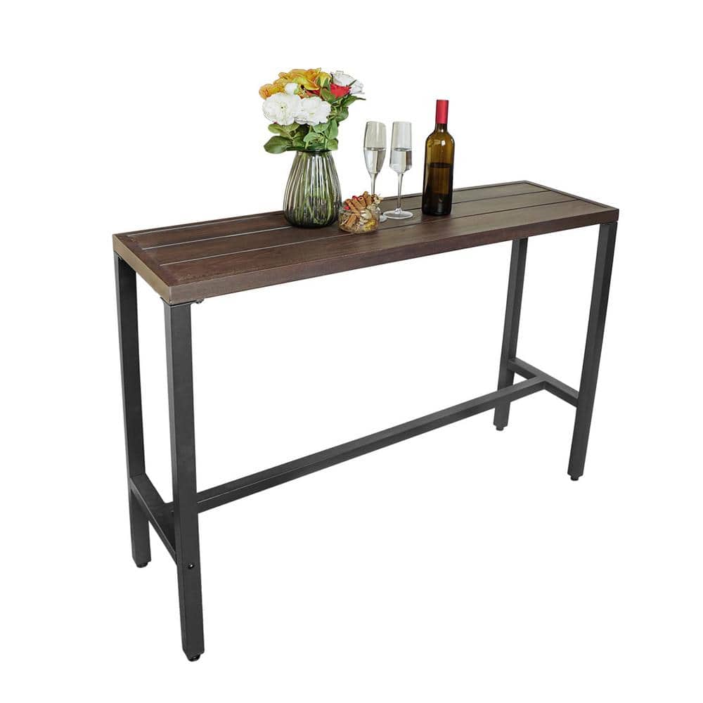 Black Metal Frame Rectangular Patio Outdoor Dining Table, Counter Height Ba