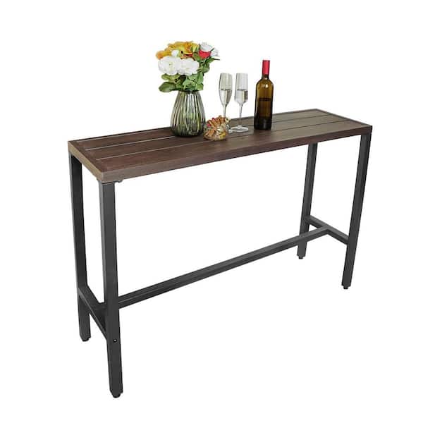 Unbranded Black Metal Frame Rectangular Patio Outdoor Dining Table, Counter Height Bar Table, Metal Tabletop, All Weather Outdoor