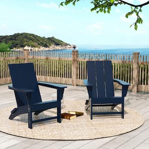 Shoreside Navy Blue Outdoor Modern Folding Plastic Adirondack Chair