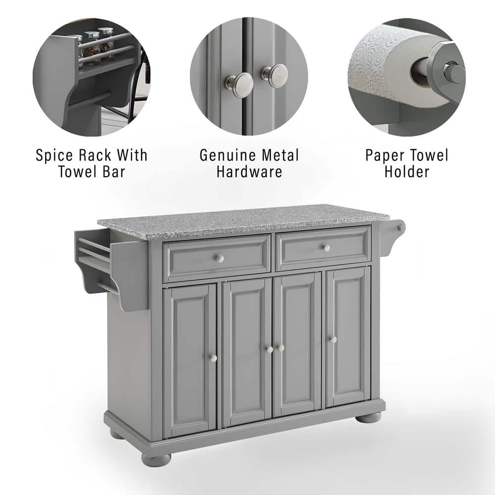 Alexandria Vintage Gray Granite Top Kitchen Island