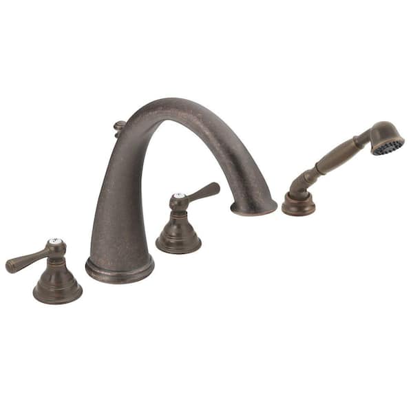 MOEN Kingsley 2-Handle Deck-Mount High-Arc Roman Tub Faucet with Hand Shower in Oil Rubbed Bronze (Valve Not Included)