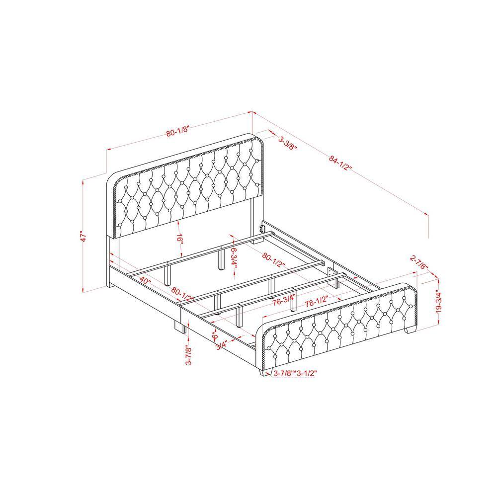 Regal King Brown Upholstered Platform Bed with Nailhead Trim