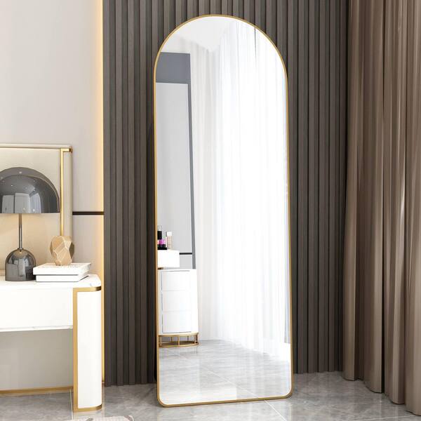 Blisstyle Golden 23.2 in W x 64.9 in. H Art Deco Arch Glass Framed Mirror Wall Mirror Wall Decor Mirror Bathroom Vanity Mirror
