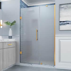 Belmore 45.25 in. to 46.25 in. W x 72 in. H Frameless Pivot Shower Door Frosted Glass in Brushed Gold