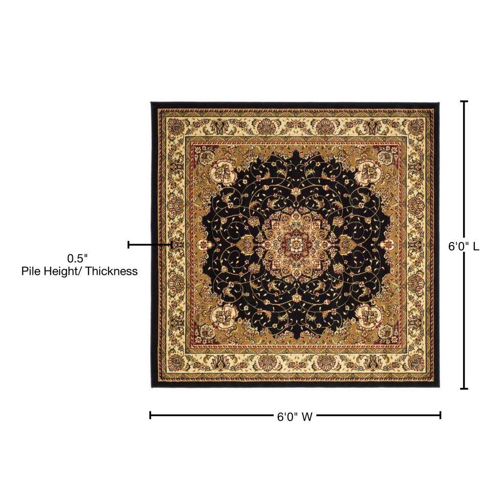 Elegant Black/Ivory Floral Synthetic 6' Square Area Rug