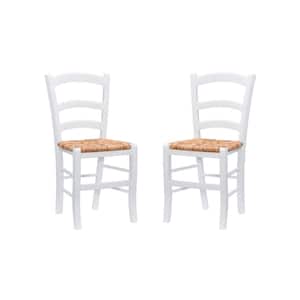 Makai White Rush Seat Ladderback Wood Dining Side Chair Set of 2