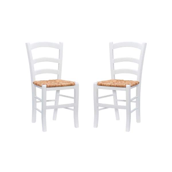 Linon Home Decor Makai White Rush Seat Ladderback Wood Dining Side Chair Set of 2