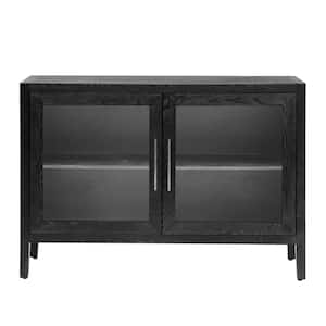 48 in. W x 15.7 in. D x 34.4 in. H Black Linen Cabinet with 2 Tempered Glass Doors, 4 Legs and Adjustable Shelf