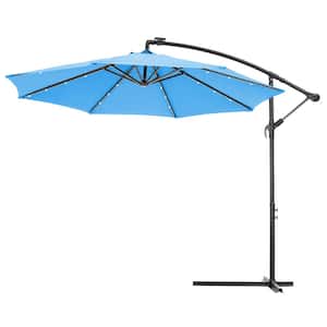 10 ft.Blue Patio Outdoor Umbrella Suspension Cantilever Umbrella Bias Umbrella Easy Open Adjustable With 24 LED Lights.