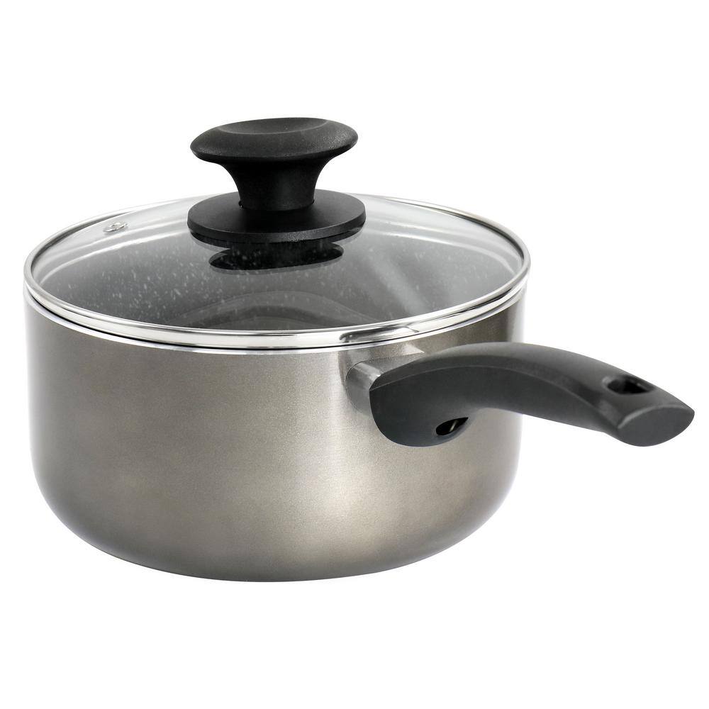 Metallic Grey 2.5 Quart Nonstick Aluminum Saucepan with Lid
