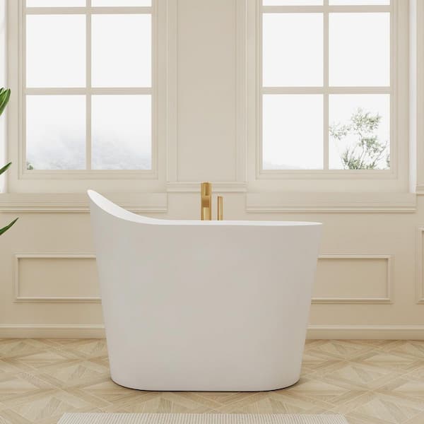43 in. x 23 in. Solid Surface Stone Resin Freestanding Bathtub Japanese Soaking Bathtub in Matte White