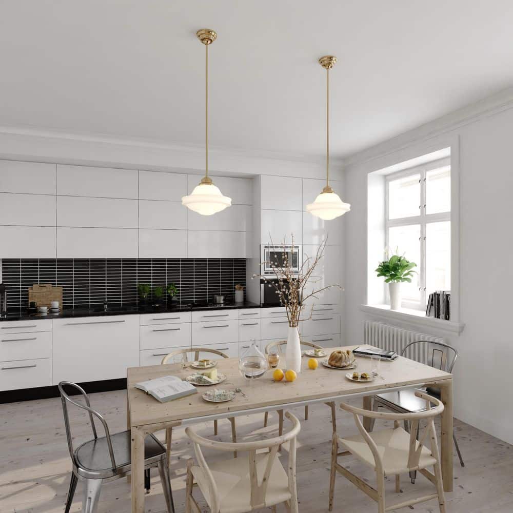 Huntley 12" Natural Brass Pendant with White Milk Glass