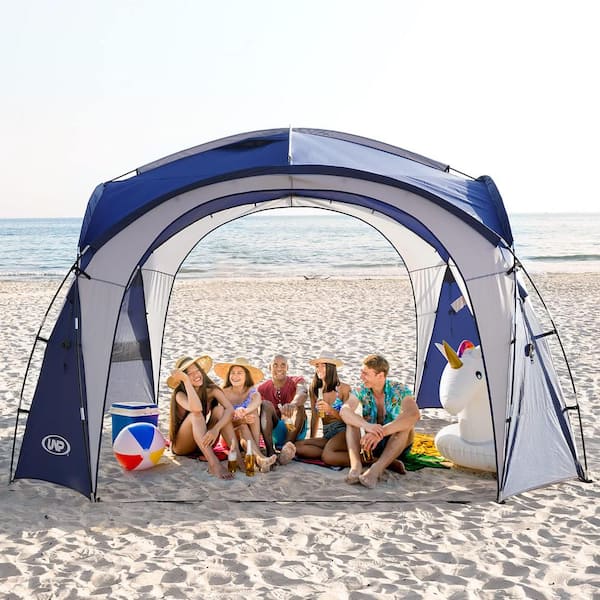 Zeus & Ruta Blue 12 ft. x 12 ft. Pop-Up Canopy UPF50+ Tent with Side Wall Ground Pegs and Stability Poles Sun Shelter for Camping