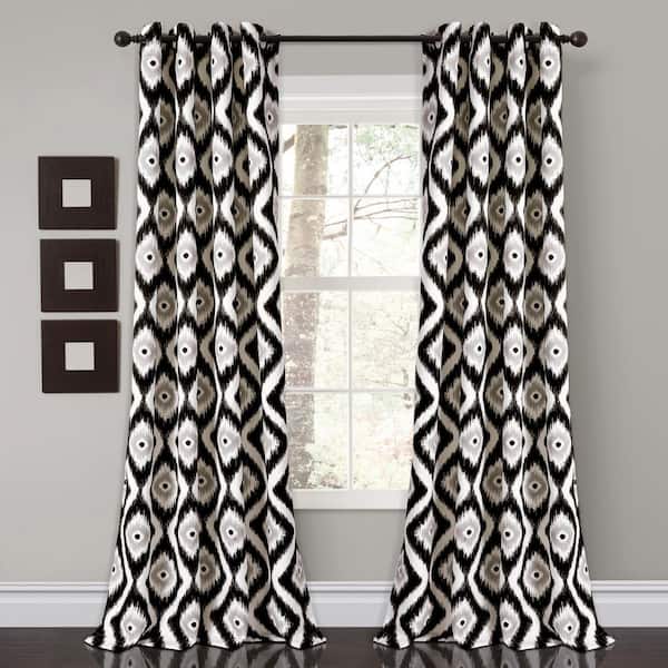 Lush Decor Black Ikat Grommet Room Darkening Curtain - 52 in. W x 84 in. L (Set of 2)