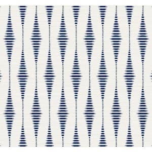 40.5 sq. ft. Navy Blue and Linen Striped Ikat Vinyl Peel and Stick Wallpaper Roll