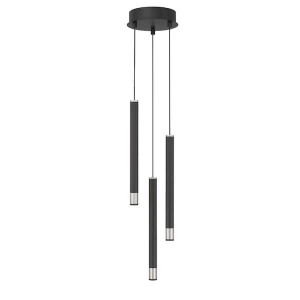 George Kovacs Wand 100-Watt Equivalence Integrated LED Black and Brushed Nickel Cylinder Pan Pendant with Clear Acrylic Shade