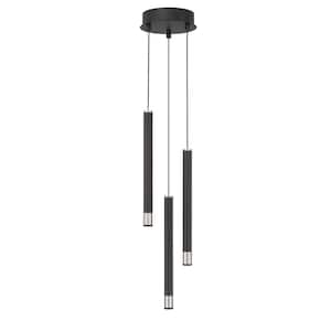 Wand 100-Watt Equivalence Integrated LED Black and Brushed Nickel Cylinder Pan Pendant with Clear Acrylic Shade