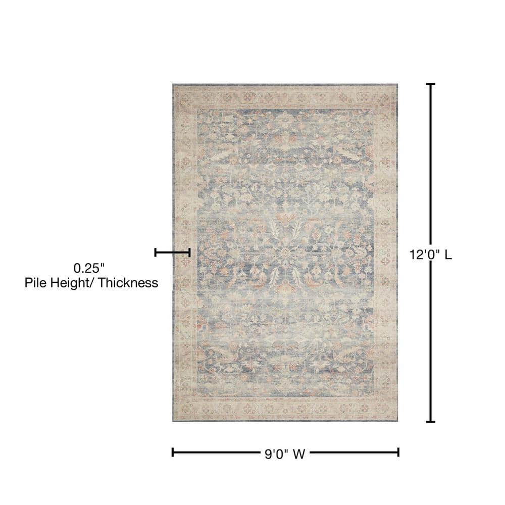Serene Blue 9' x 12' Vintage-Modern Synthetic Area Rug