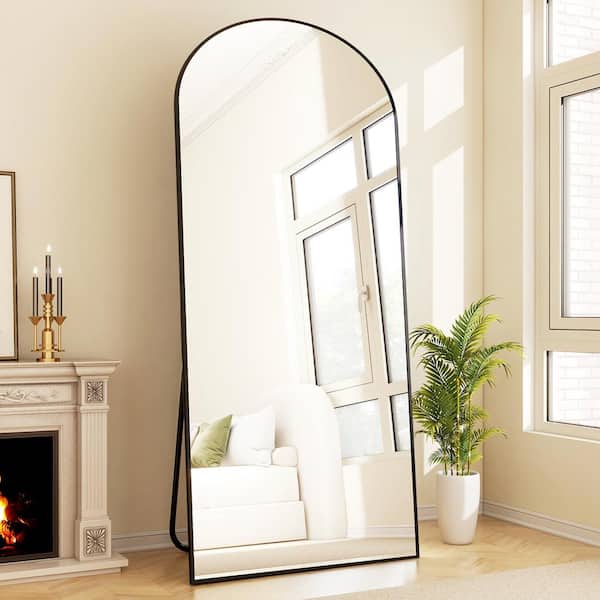 XRAMFY 70 in. H x 30 in. W Classic Arched Black Aluminum Alloy Framed Full Length Mirror Standing Floor Mirror