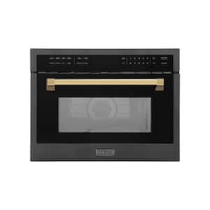 Autograph Edition 24 in. 1000-Watt Built-In Microwave Oven in Black Stainless Steel & Champagne Bronze Handle