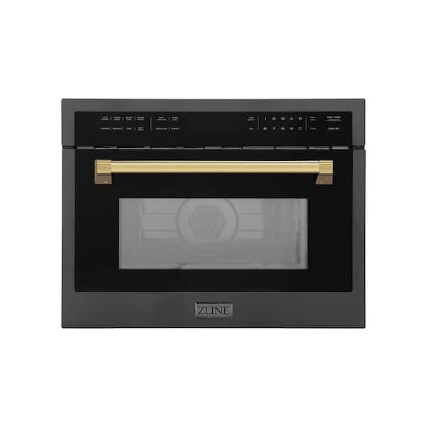 ZLINE Kitchen and Bath Autograph Edition 24 in. 1000-Watt Built-In Microwave Oven in Black Stainless Steel & Champagne Bronze Handle