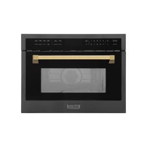Autograph Edition 24 in. 1.6 cu. ft. Built-In Microwave Oven in Black Stainless Steel and Gold Accents with Convection