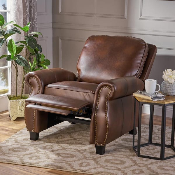 Noble House Neville 37 in. Width Big and Tall Brown Faux Leather Nailhead  Trim Club Recliner 7538 - The Home Depot