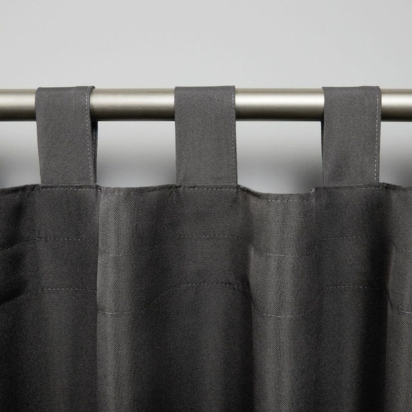 Cabana Charcoal Solid Light Filtering Hook-and-Loop Tab Indoor/Outdoor Curtain, 54 in. W x 84 in. L (Set of 2)
