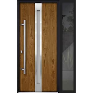 52 in. x 80 in. Right-Hand/Inswing Sidelight Frosted Glass Natural Oak Steel Prehung Front Door with Hardware