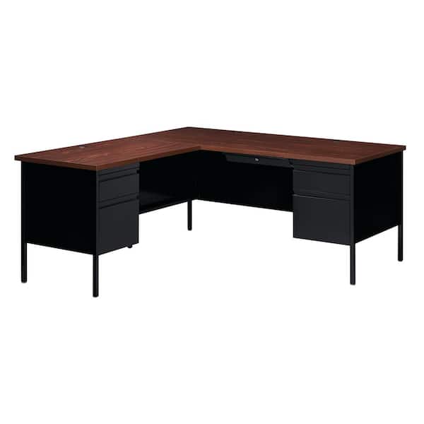 72 in. W x 66 in. D L Shape Black/Walnut 5-Drawer Executive Desk with Left Hand Return