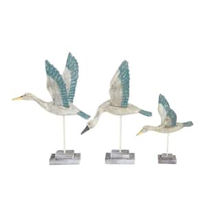 White Wood Handmade Bird Sculpture (Set of 3)