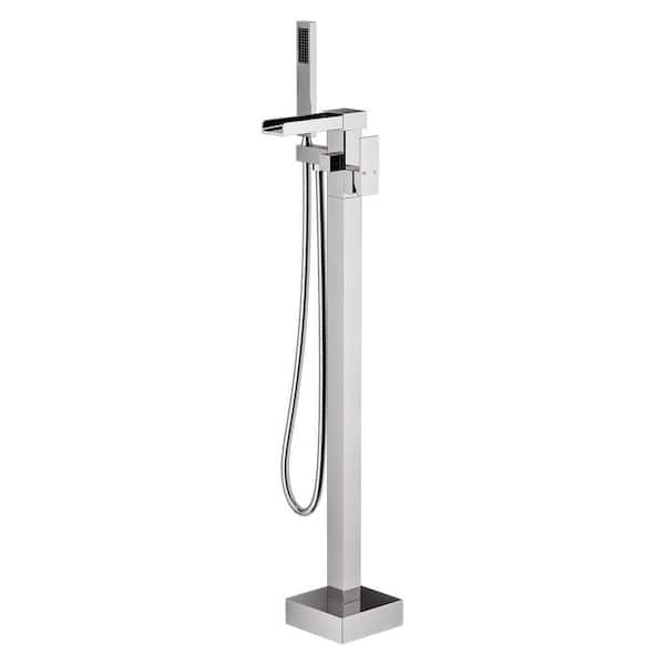Single-Handle Claw Foot Freestanding Floor Mount Tub Faucet with Handshower in Chrome