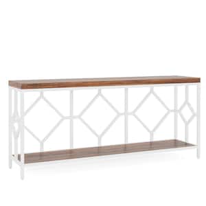 Turrella 70.9 in. BrownandWhite Extra Long Rectangle Wood Console Table Behind Couch Table with Storage Shelves 2-Tier