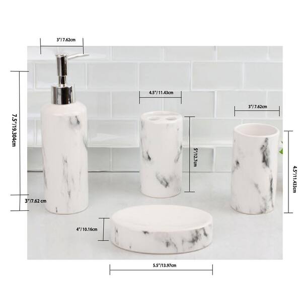 Marble Ceramic 4 Piece Bath Accessory Set In White Hdc The Home Depot