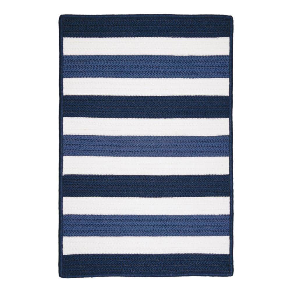 Blue Synthetic Braided Stripe 5' x 8' Reversible Rug