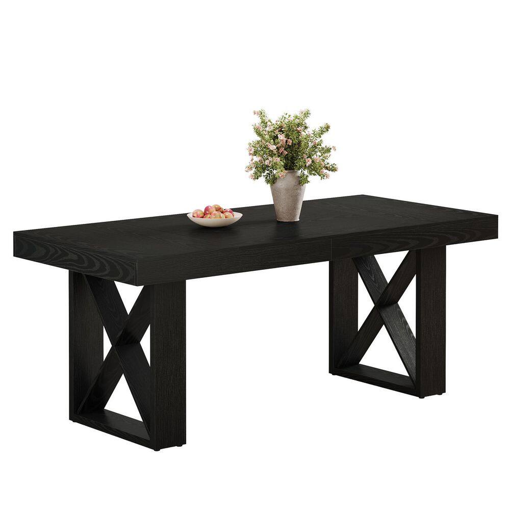 Roesler 63in. Rectangle Dining Table Black Wood Sled Dining Table for Dining Room, Seats 6-8