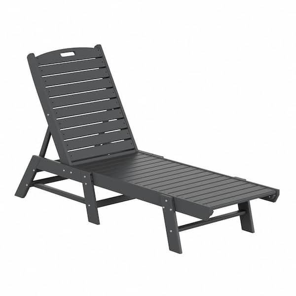 Laguna Gray Fade Resistant HDPE All Weather Plastic Outdoor Patio Reclining Chaise Lounge Chair with Adjustable Back