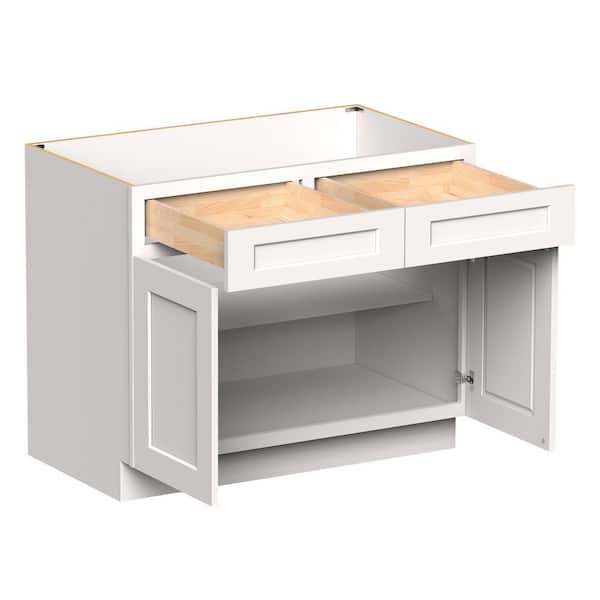 42in. W x 24in. D x 34.5in. H HDF Ready to Assemble Standard Base Cabinet Kitchen Cabinet in White w/ 2 Drawers& 2 Doors