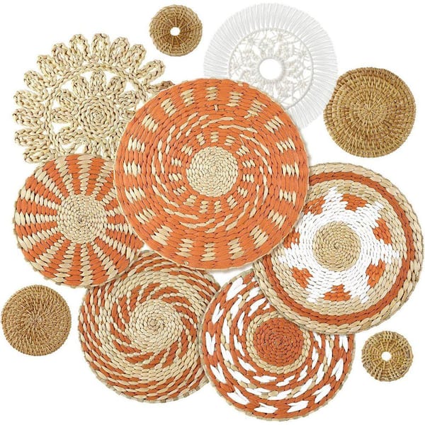 Orange 12.9 in. x 12.9 in. Wicker Hanging Wall Basket Decorative