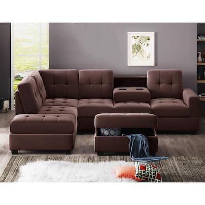 Sectional Sofas Living Room Furniture, Suede And Leather Sectional