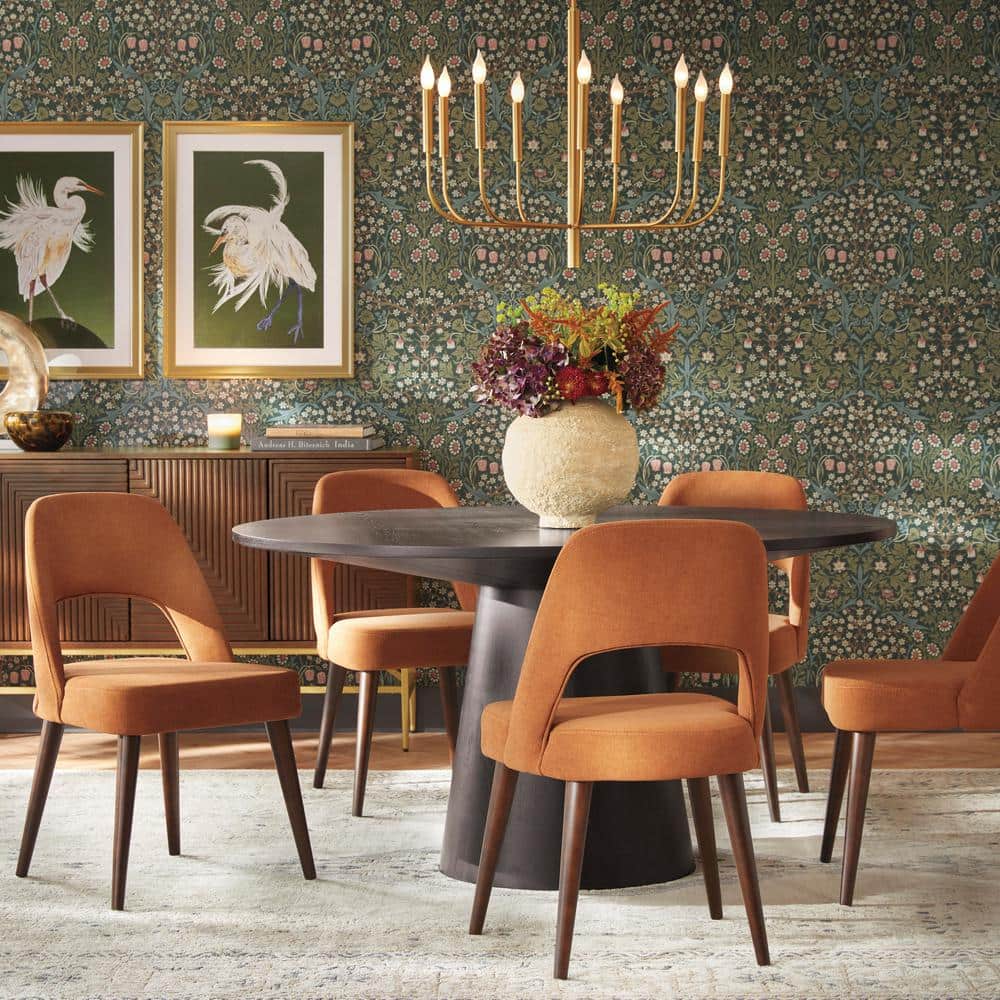 Victorian Garden Green Damask Self-Adhesive Peel and Stick Wallpaper