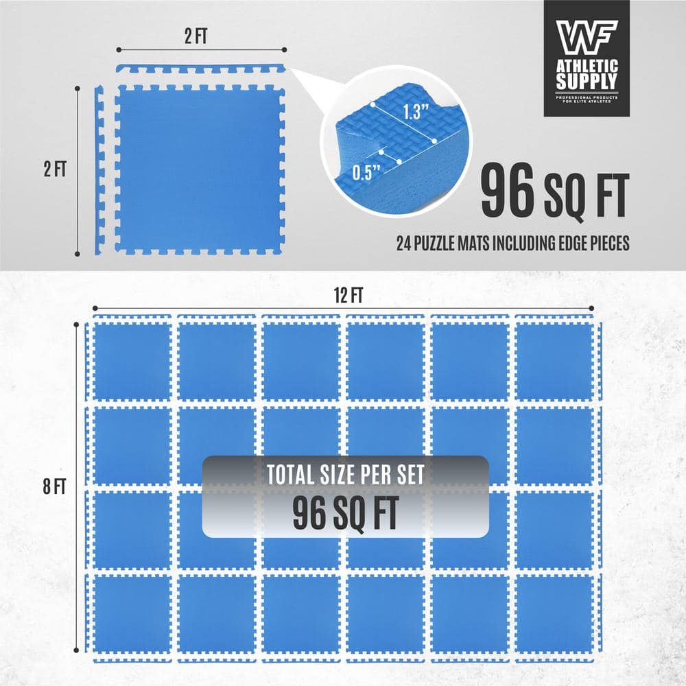 Black Extra Thick EVA Foam Interlocking Gym Floor Tiles, 24" x 24"