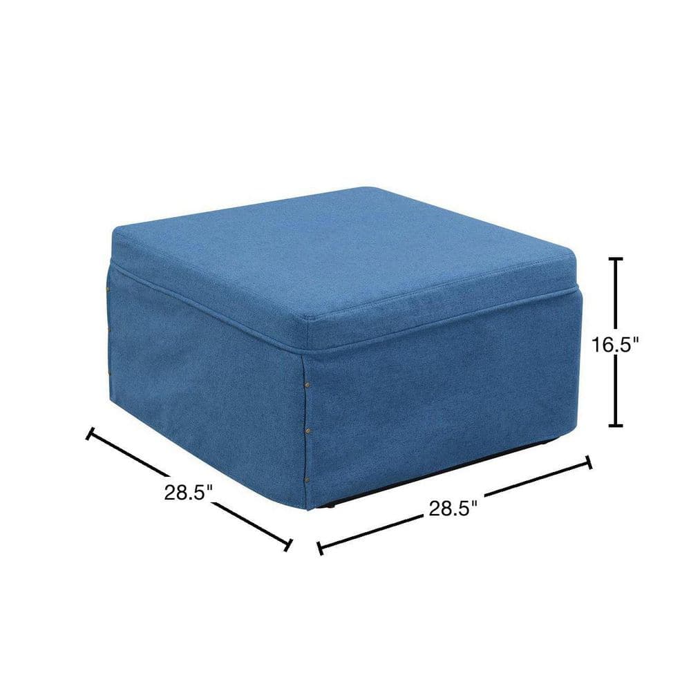 Soft Blue Fabric Convertible Ottoman Twin Bed with Metal Frame