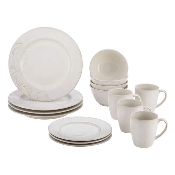 BonJour Dinnerware Paisley Vine 16-Piece Stoneware Dinnerware Set in Cream