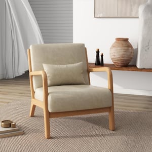 Modern Cream Faux Leather Wood Frame Upholstered Accent Arm Chair (Set of 1)